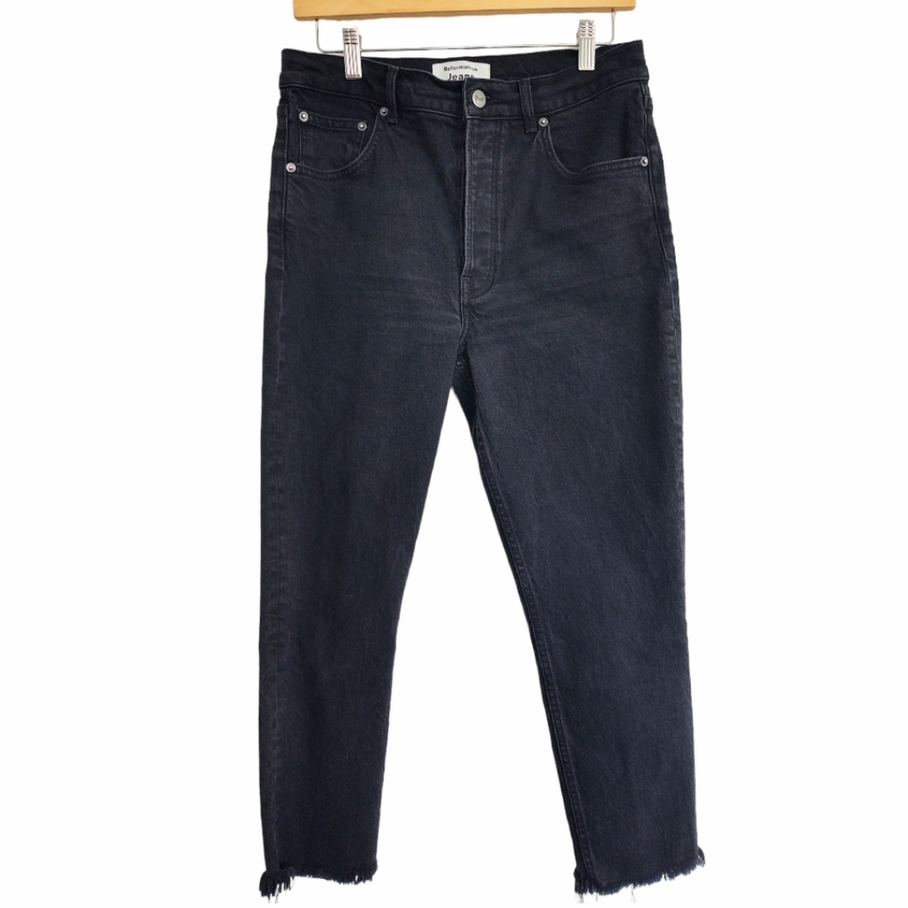 Reformation High Rise Button Fly Skinny Jeans Raw Hem Black  Size 30